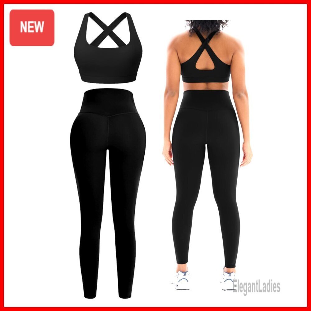 Seamless High-Waisted Leggings & Cross Back Sports Bra Set Medium
